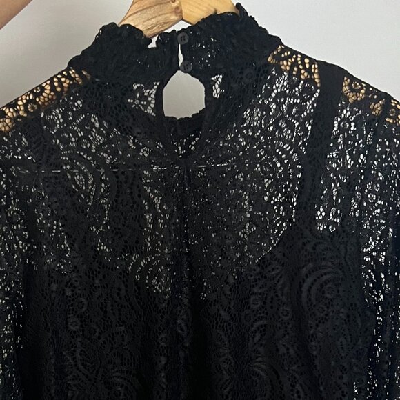 🖤 Cable & Gauge Black Lace Mock Neck Blouse - L/G - Picture 10 of 11